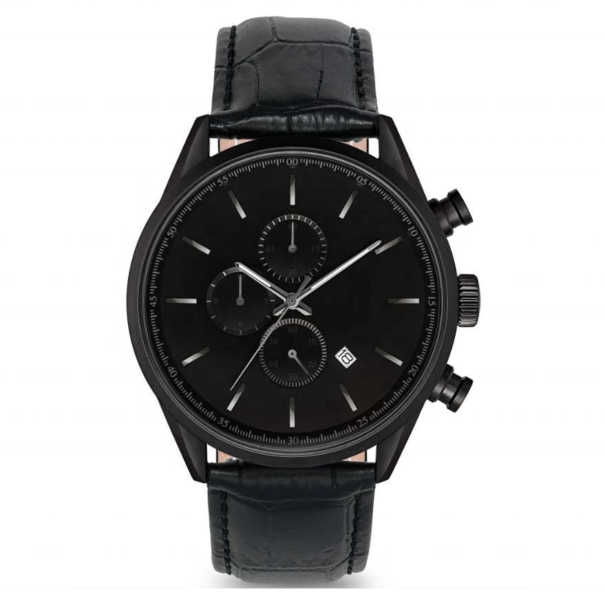 Fashion quartz watches men stainless steel watches genuine leather band calendar function men wristwatch waterproof factory OEM