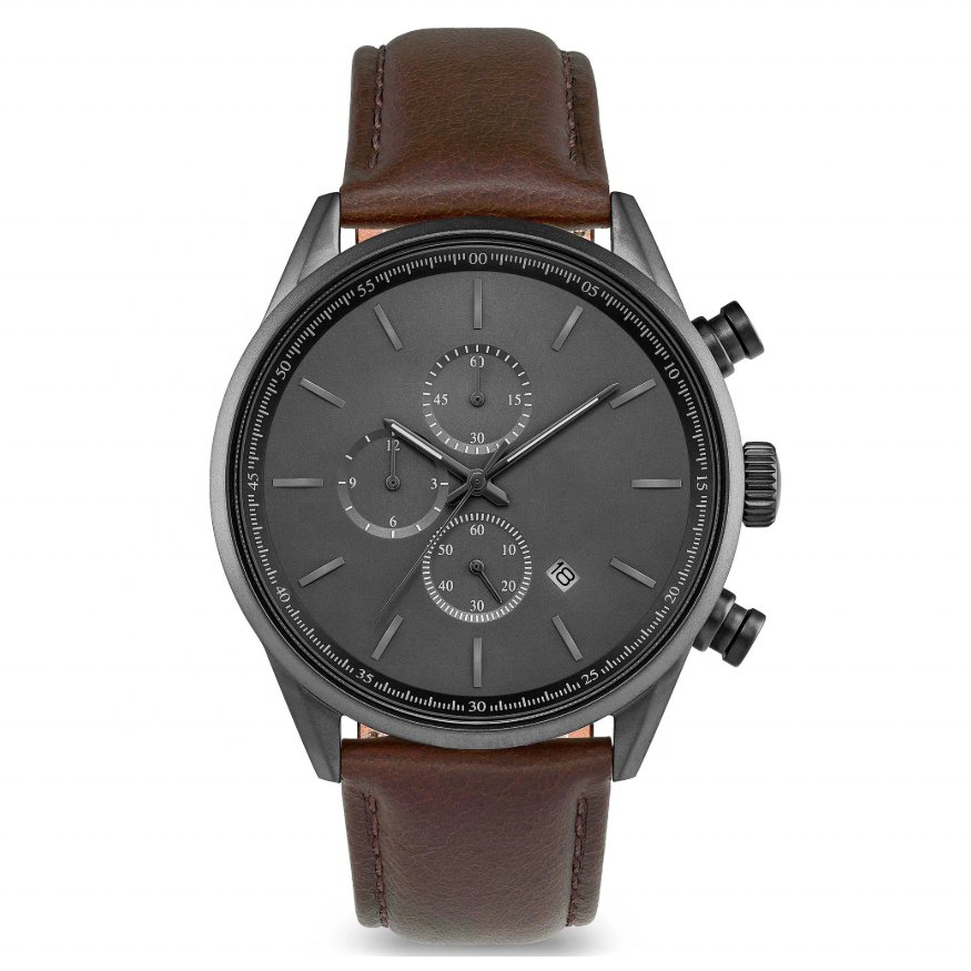 Fashion quartz watches men stainless steel watches genuine leather band calendar function men wristwatch waterproof factory OEM
