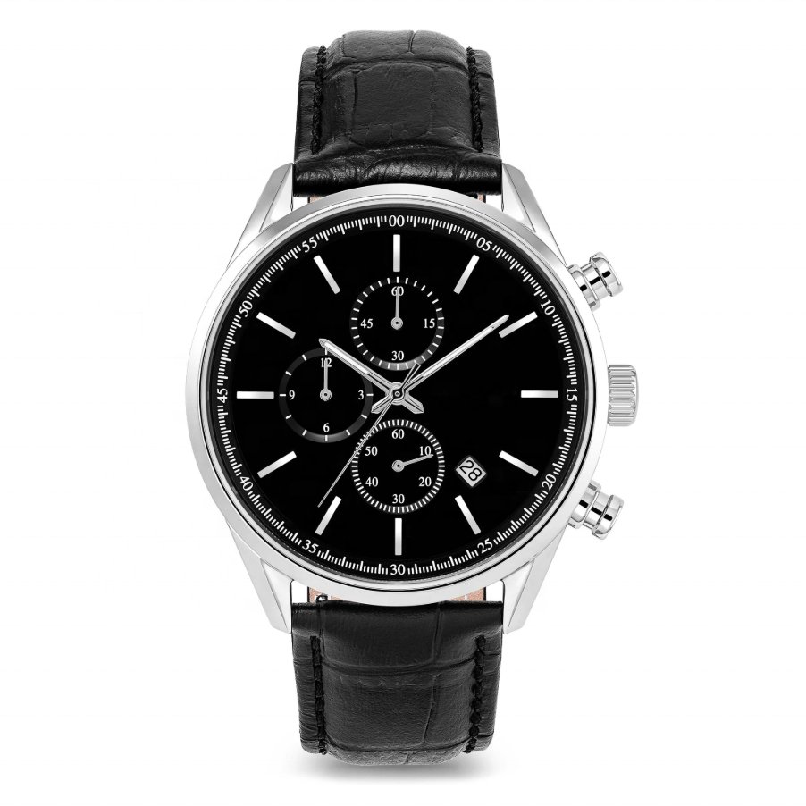Fashion quartz watches men stainless steel watches genuine leather band calendar function men wristwatch waterproof factory OEM