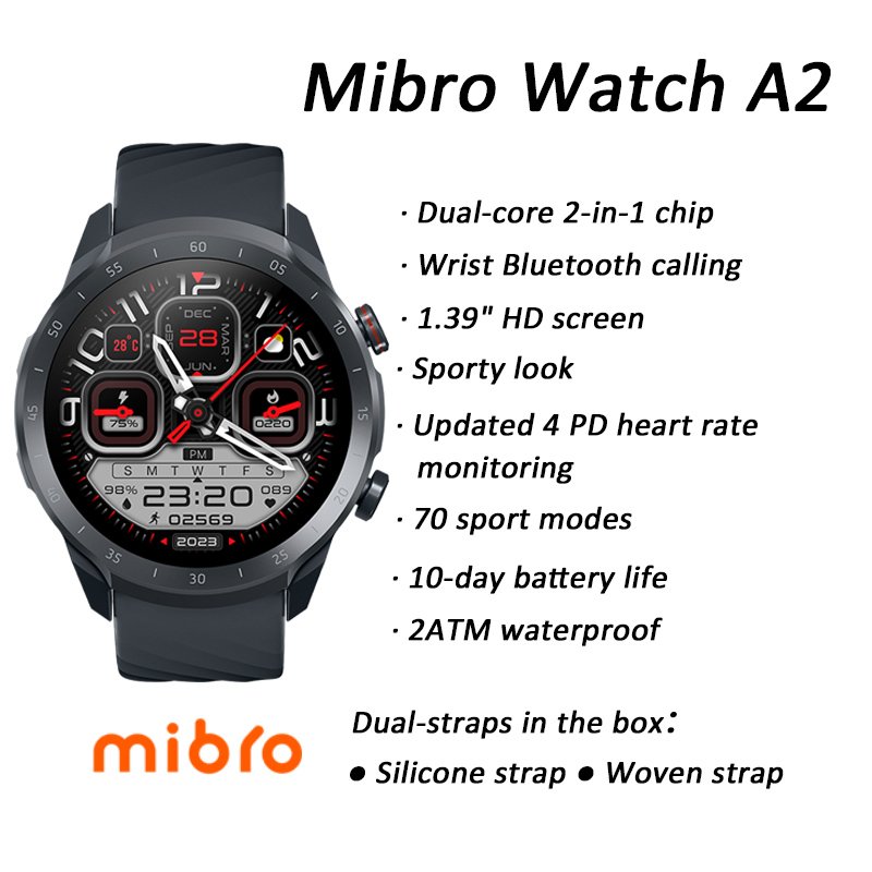 Global Version Mibro Smart Watch A2 Battery Life 2ATM Waterproof 70 Sports Modes Heart Rate Monitoring Sporty Look