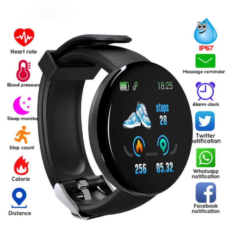 2021 New D18S Smart Watch Colorful Touch Screen Sports Wristband Pedometer Fitness Heart Rate Monitor Smart Watch
