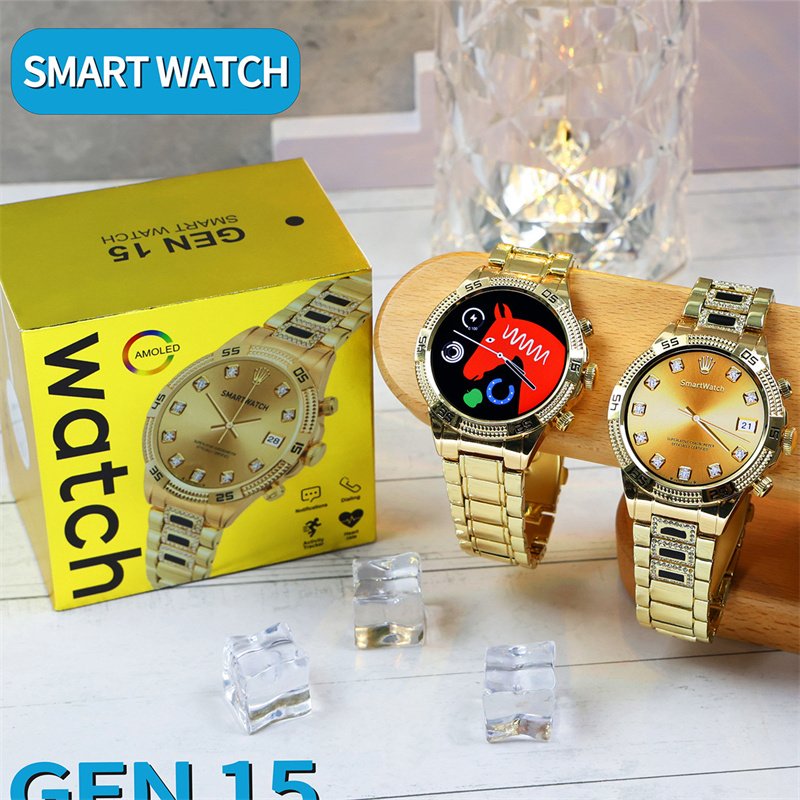 GEN 15 Gold Color Luxury Smart Watch Women Men Android Fitness Tracker Steel Band TFT Display Answer Call Alarm Clock Function