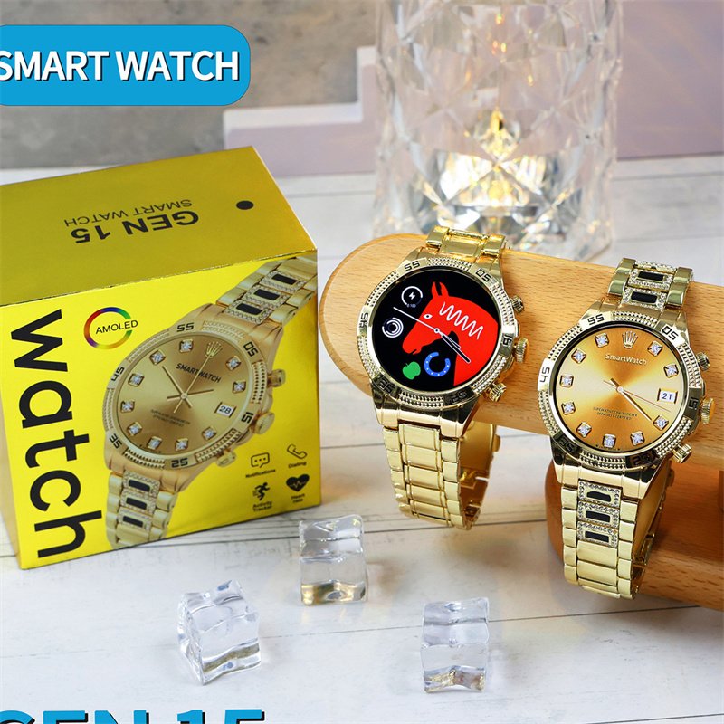 GEN 15 Gold Color Luxury Smart Watch Women Men Android Fitness Tracker Steel Band TFT Display Answer Call Alarm Clock Function