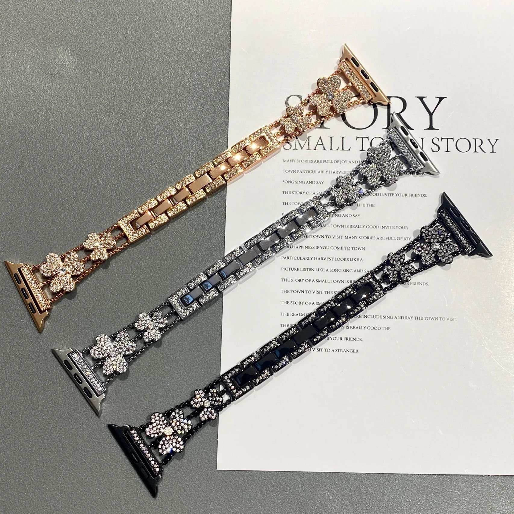 Full Diamond Stainless Steel Metal Watch Strap Bracelet Double Button Clasp for Iwatch se 6 7 8 Smart Watch Band 40mm 45mm 49mm