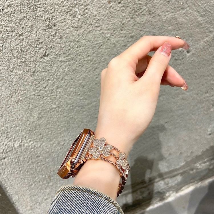 Full Diamond Stainless Steel Metal Watch Strap Bracelet Double Button Clasp for Iwatch se 6 7 8 Smart Watch Band 40mm 45mm 49mm