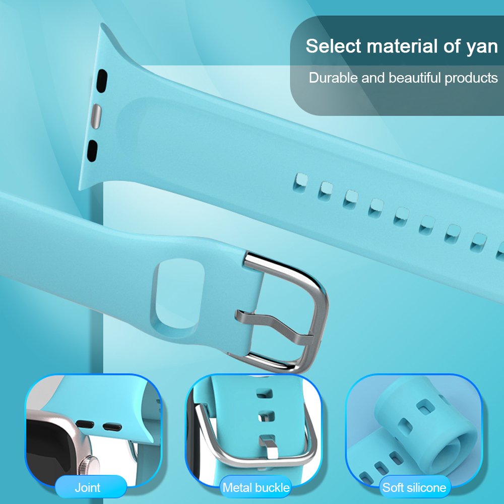 Custom Square Hole Buckle Strap Solid Silicone Smart Watch Bands Breathable Sport Band Watch Strap for Apple Watch 1/2/3/4/5/6/7