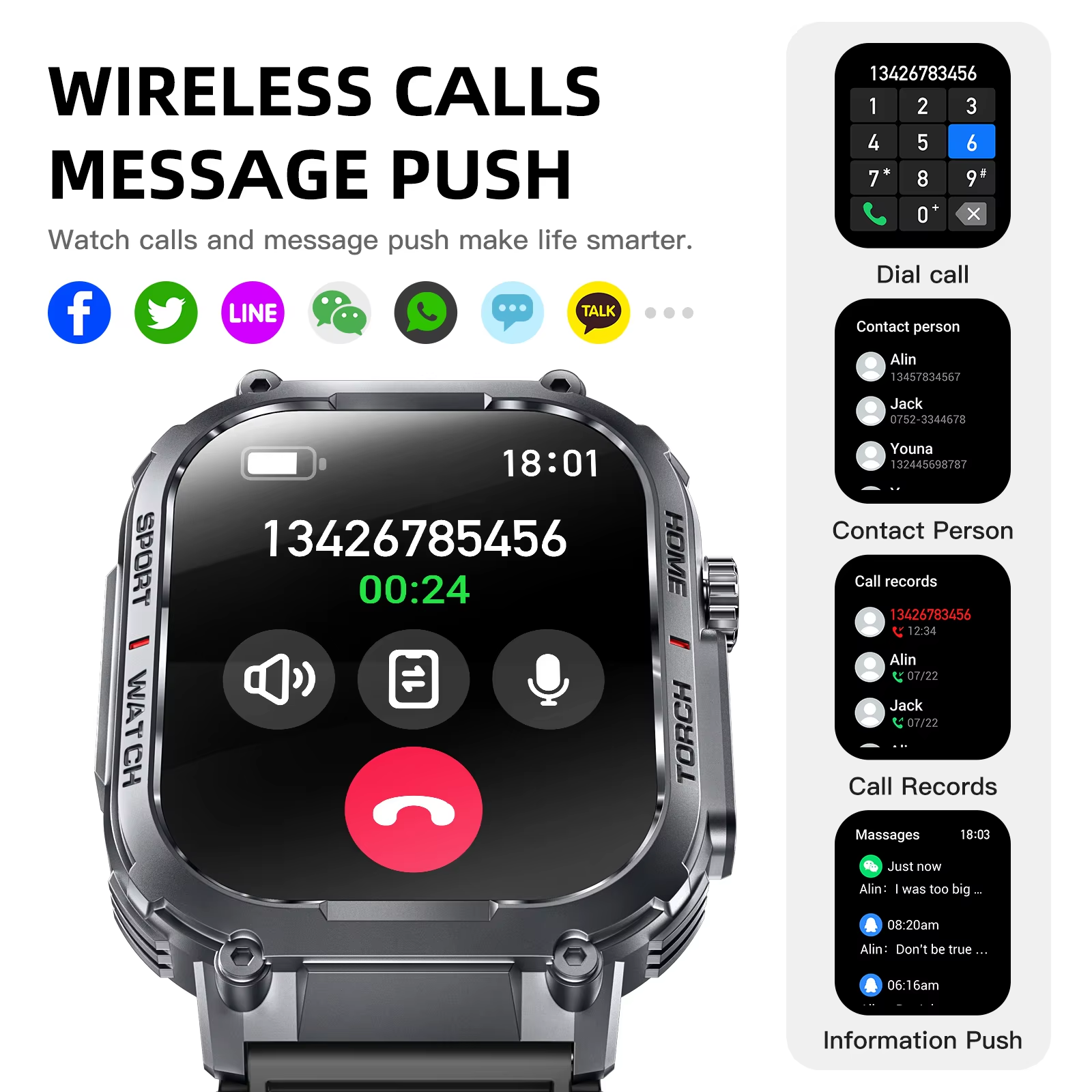 2024 Men's Smartwatch S320B watch With LED Lighting Function Compass 2.02 Inch TFT Sports Outdoor Fitness Band Music Control