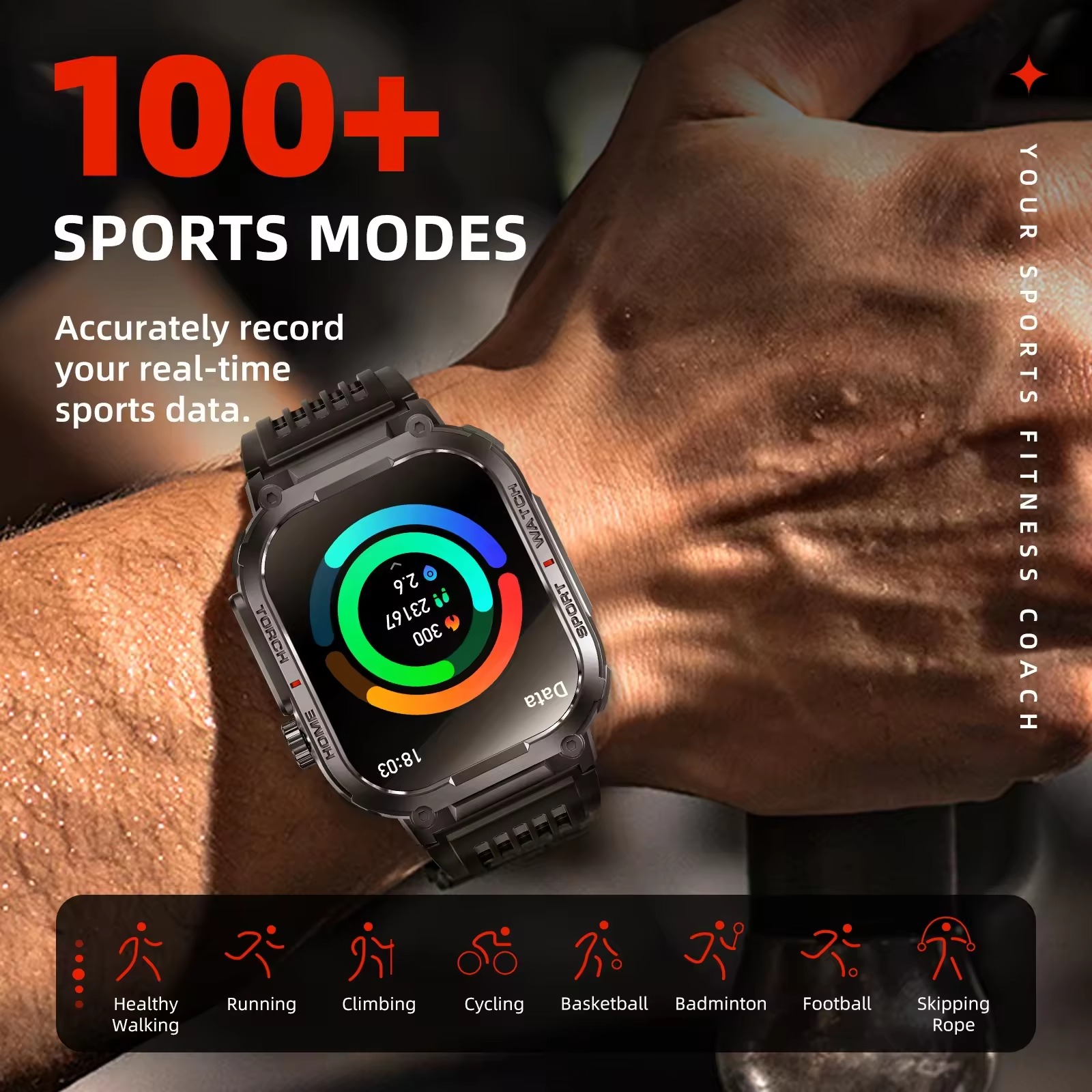 2024 Men's Smartwatch S320B watch With LED Lighting Function Compass 2.02 Inch TFT Sports Outdoor Fitness Band Music Control