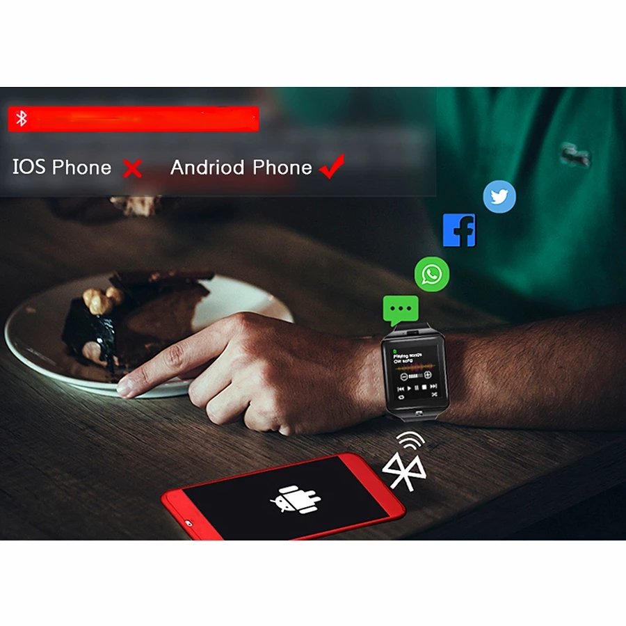 Multiple languages support Digital Touch Screen Bracelet Camera SIM Card Smartwatch Android Phones Support pedometer sport watch