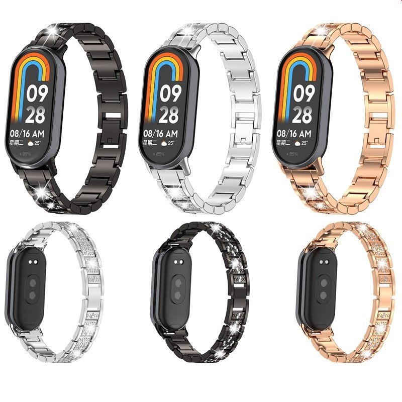 Luxury Metal Watchband For Xiaomi band 8 Strap Stainless steel Bracelet Replacement smart watch for Mi band 8 women bracelet