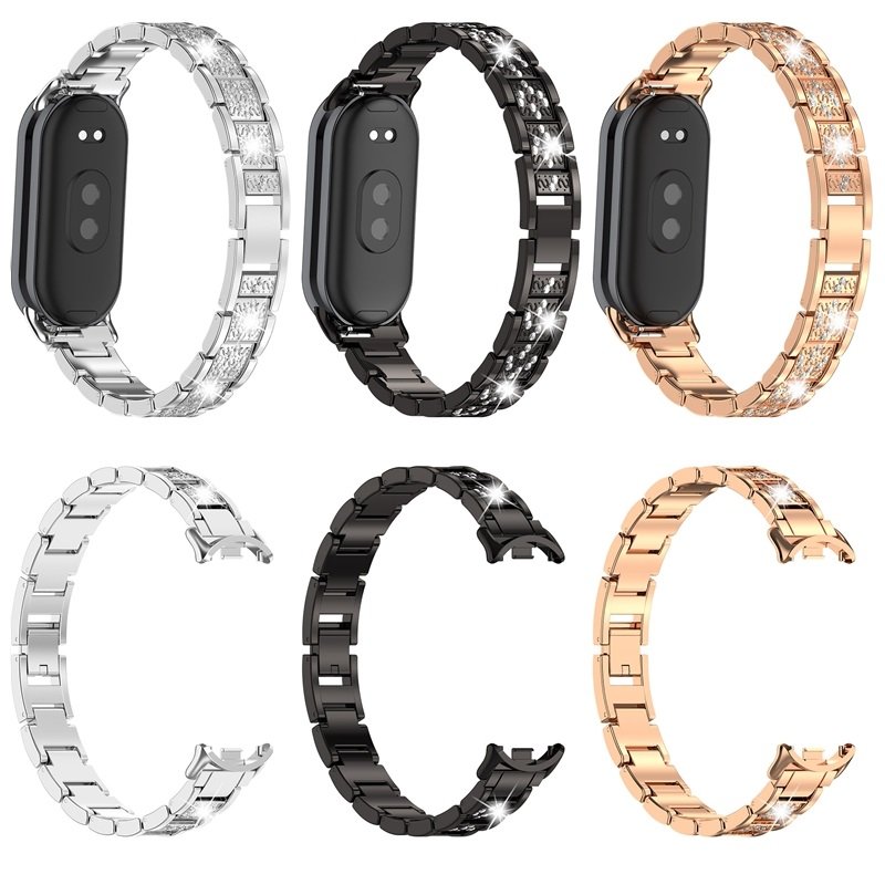 Luxury Metal Watchband For Xiaomi band 8 Strap Stainless steel Bracelet Replacement smart watch for Mi band 8 women bracelet