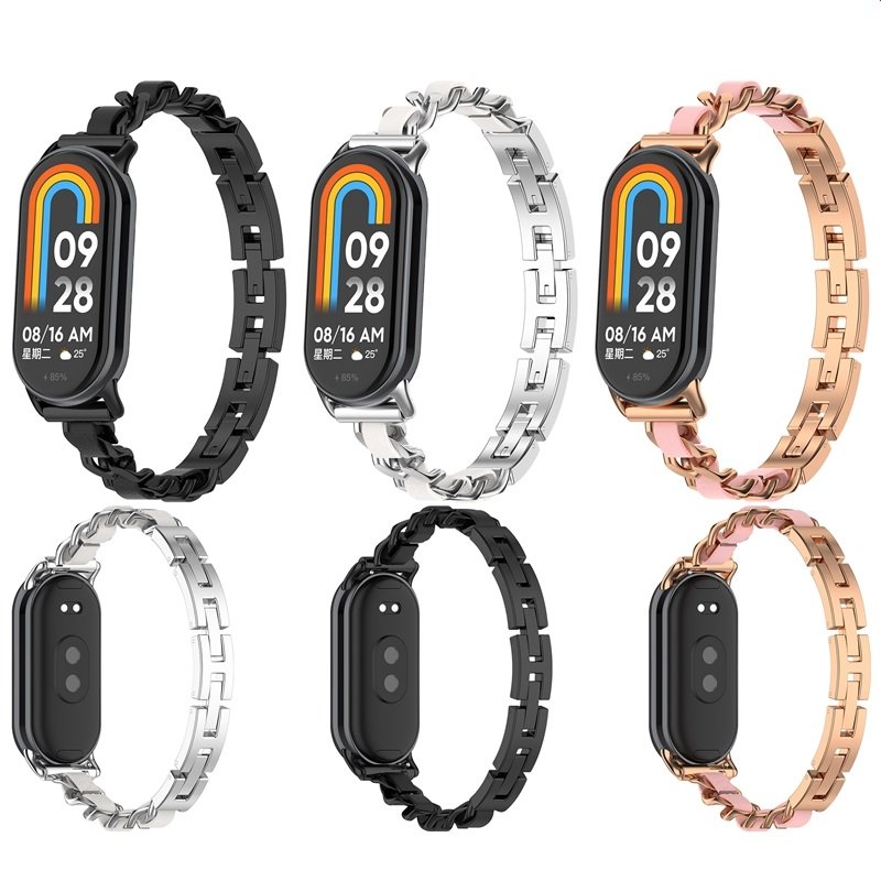 Luxury Metal Watchband For Xiaomi band 8 Strap Stainless steel Bracelet Replacement smart watch for Mi band 8 women bracelet