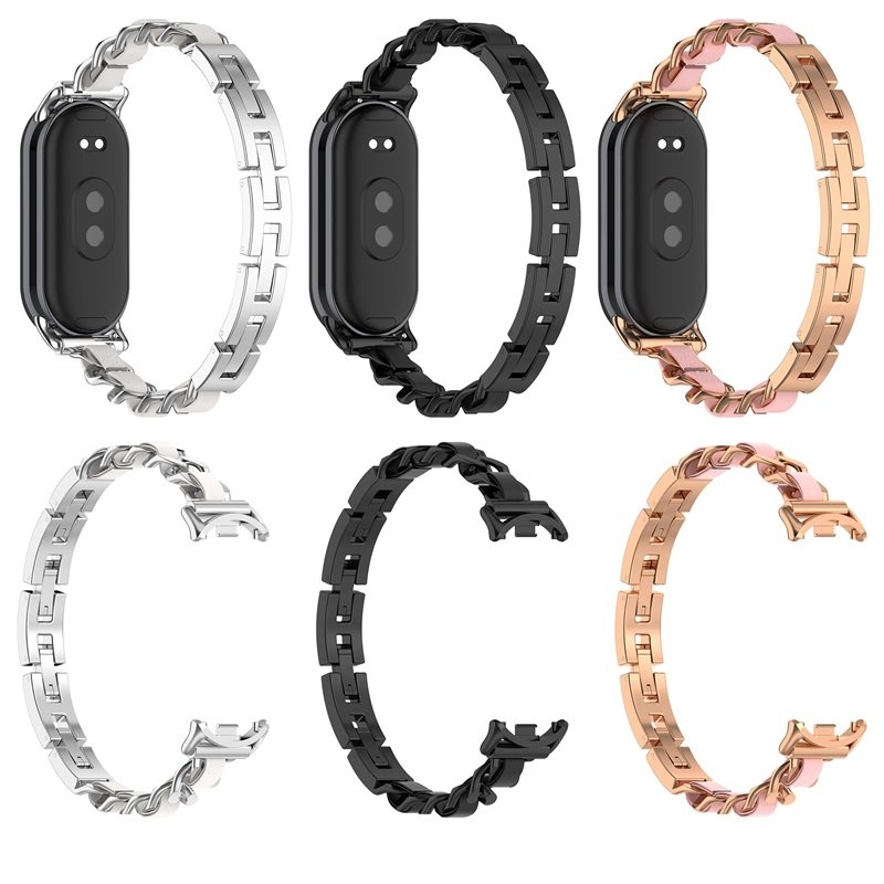 Luxury Metal Watchband For Xiaomi band 8 Strap Stainless steel Bracelet Replacement smart watch for Mi band 8 women bracelet