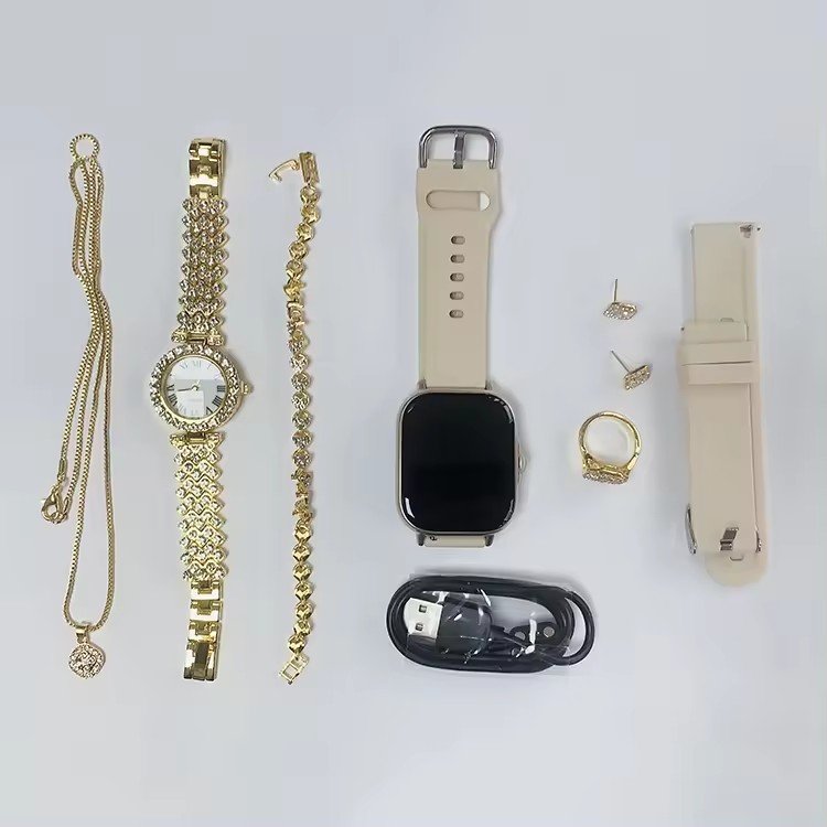 A58 PLUS Set 8 In 1 2 Strap Ring Earring Touch Screen Fitness Tracker Girl Ladies Smart Watch For Women