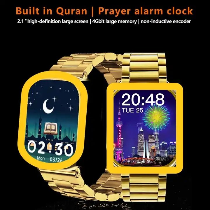 Koran Prayer Alarm Reminder Watch Gold Watchband Muslim Prayer Quran Time Smart Watches M9 Ultra Max for Islamic Muslim Moslem