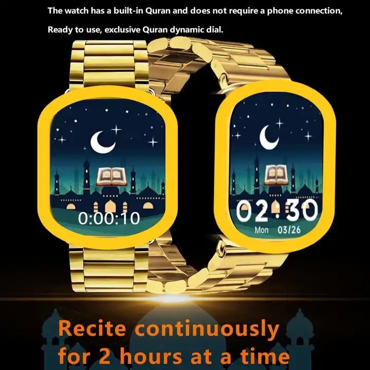 Koran Prayer Alarm Reminder Watch Gold Watchband Muslim Prayer Quran Time Smart Watches M9 Ultra Max for Islamic Muslim Moslem