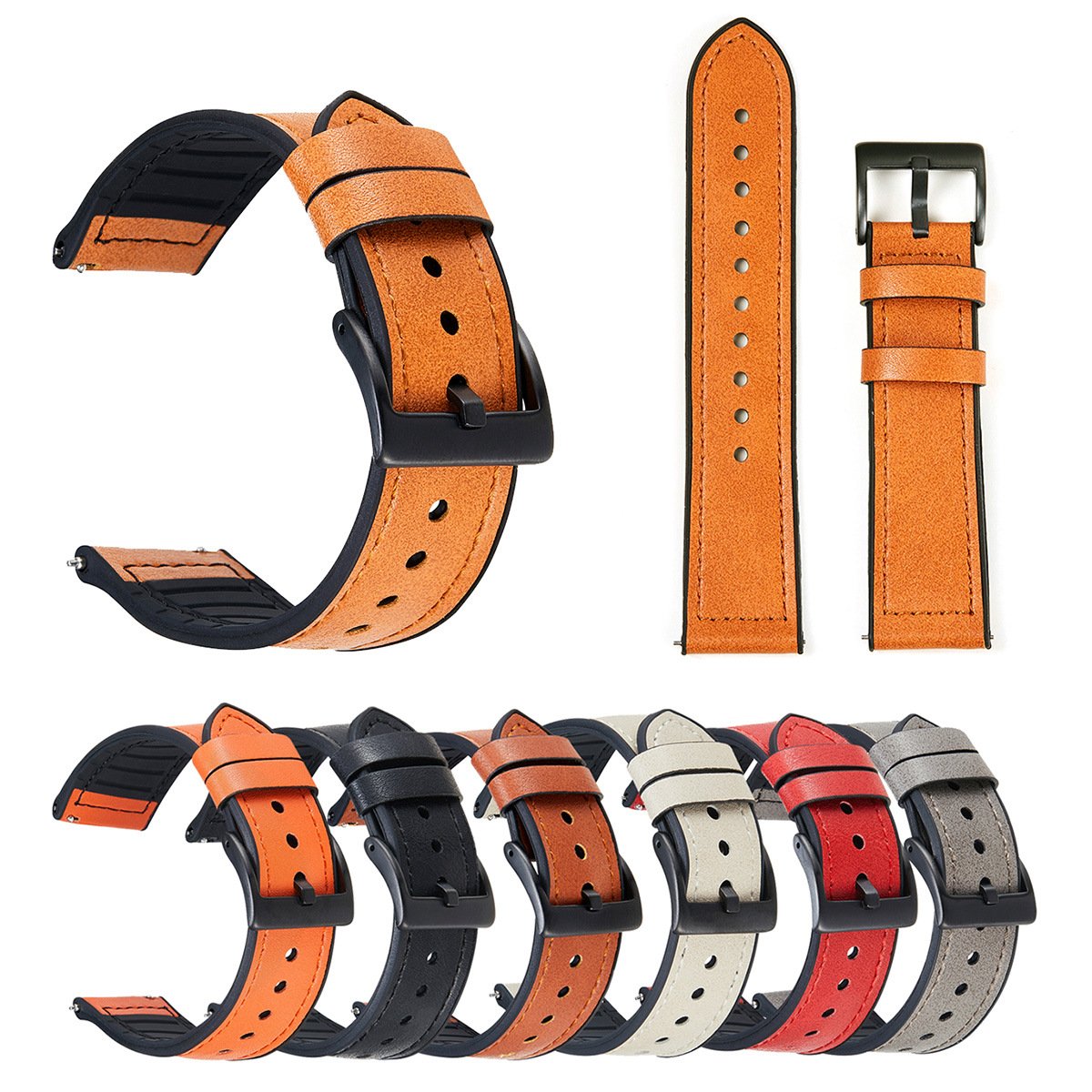 OEM Luxury Vintage Wristband Rubber Hybrid Watch Strap Band for Silicone Men Smart Watch Italian Calf Leather 20mm 22mm 10 Charm
