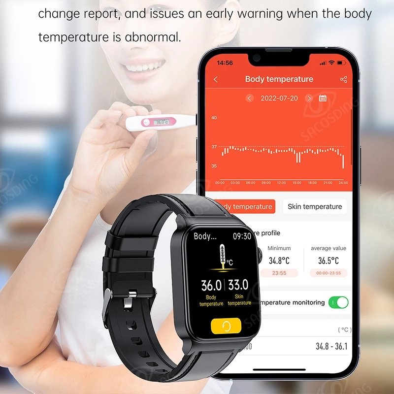 2024 New Smart Watch Blood Pressure Body Temperature Men Fitness Tracker High End Health Monitoring Smartwatch