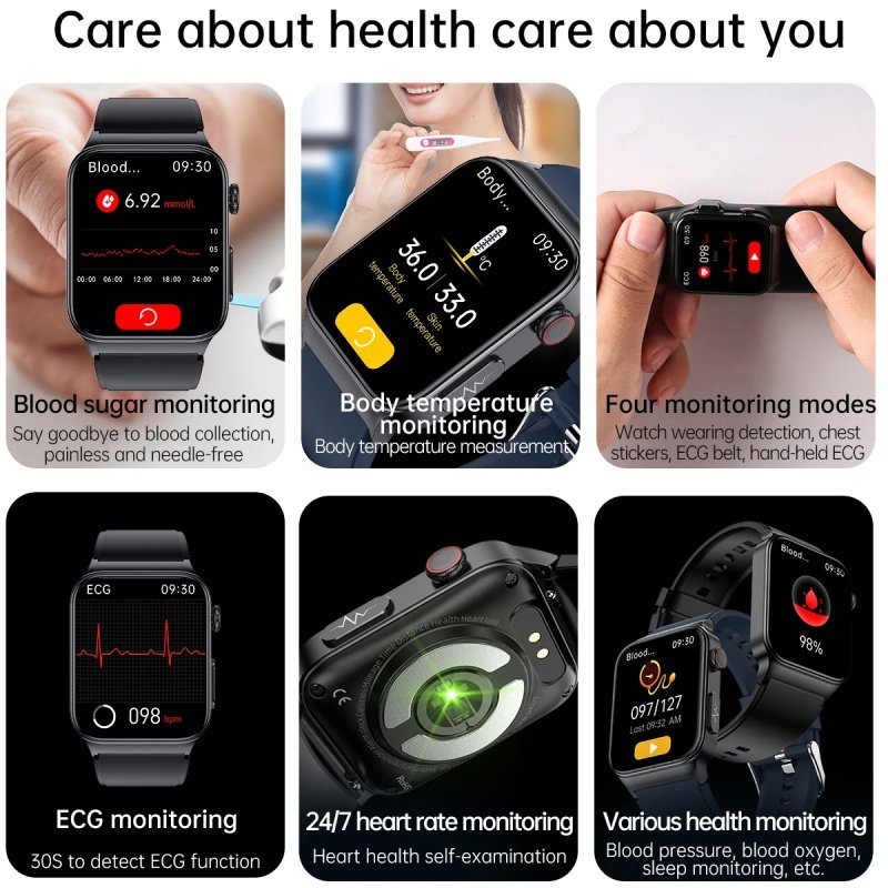 2024 New Smart Watch Blood Pressure Body Temperature Men Fitness Tracker High End Health Monitoring Smartwatch