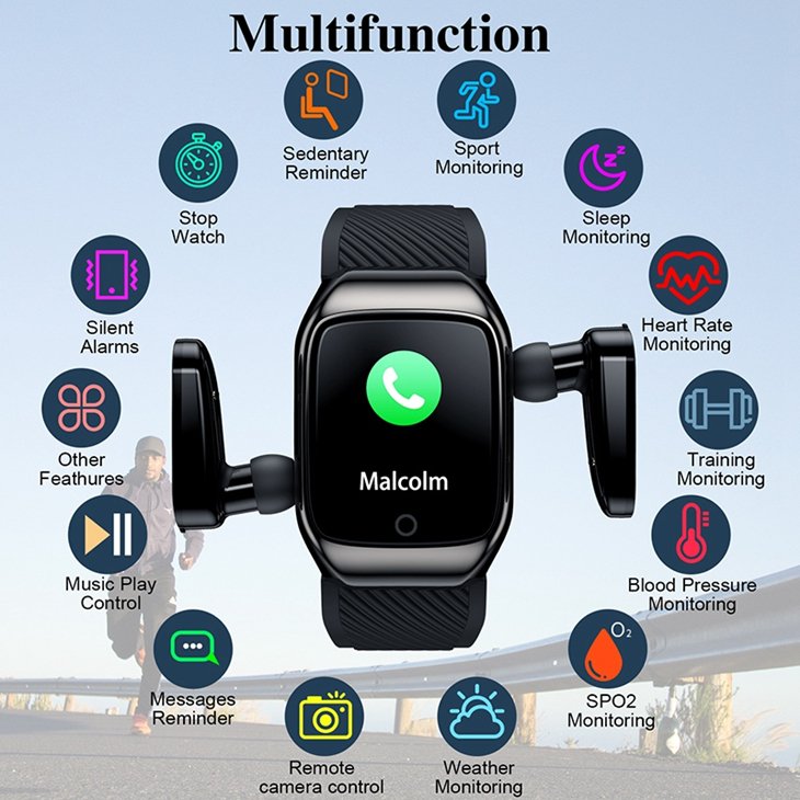 drop shipping Smart Watch Heart Rate Monitor Blue Tooth Earphone Fitness Tracker Blood Pressure Digital Smartwatch