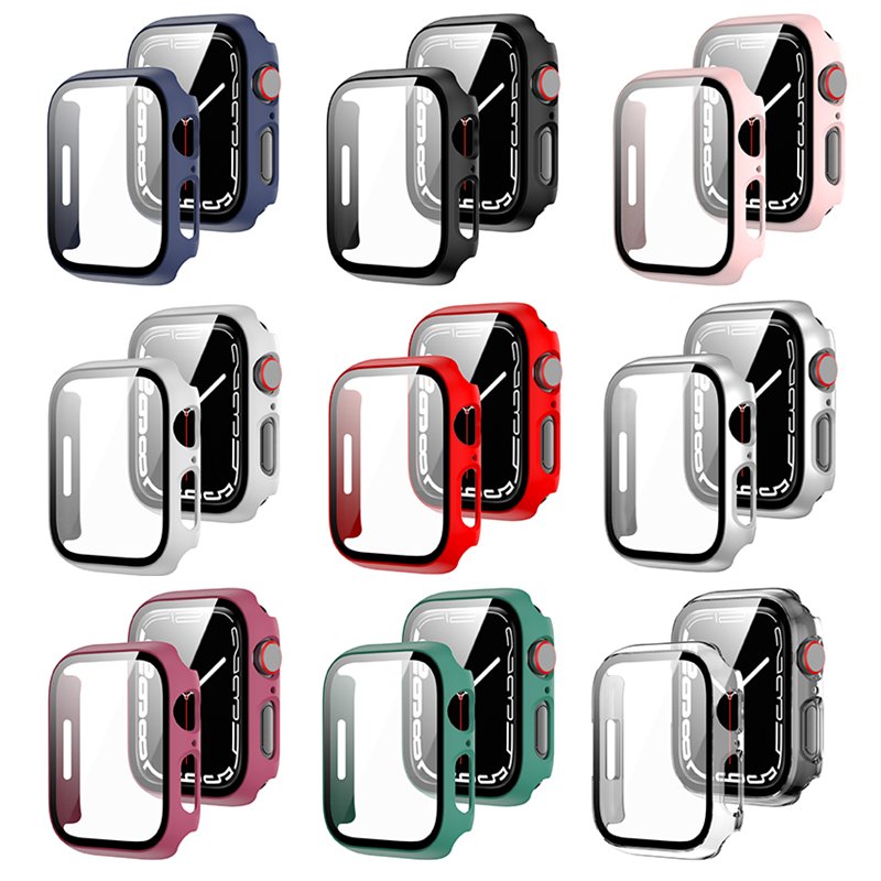 Smart Watch Cover PC Protective Shell+Tempered Film 38/40/41/42/44/45mm Watch Case For Apple Watch Series 8 7