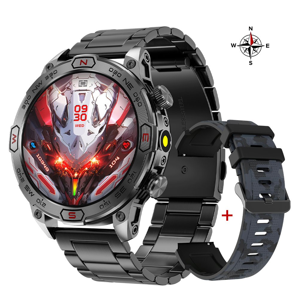 KC86 Smart Watch with Flashlight compass 1.43 inch AMOLED Screen 10M Waterproof Outdoor Sport SmartWatch for Men Women