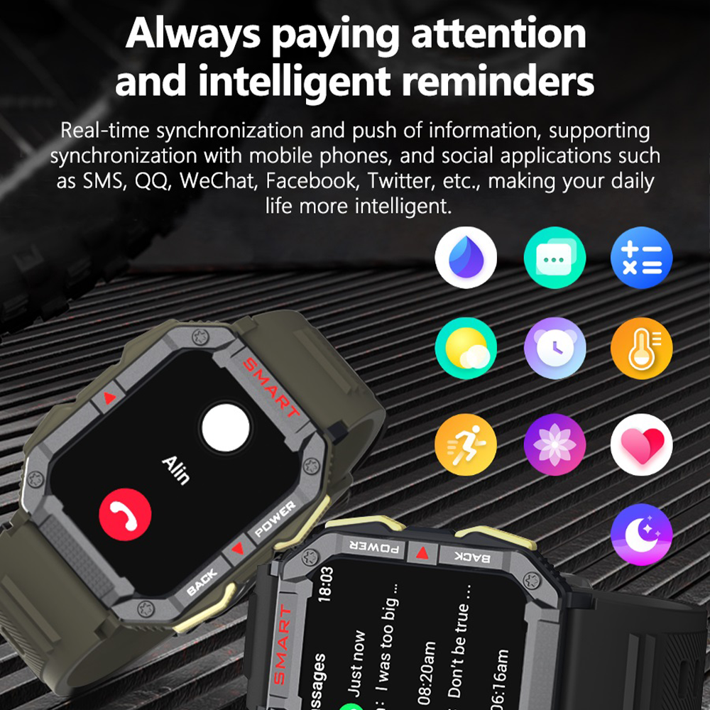 Heart Rate Blood Pressure Blood Oxygen 1.83 Inch Digital IP67 Fitness Tracker Waterproof Sport Smart Watches for Men Android Ios