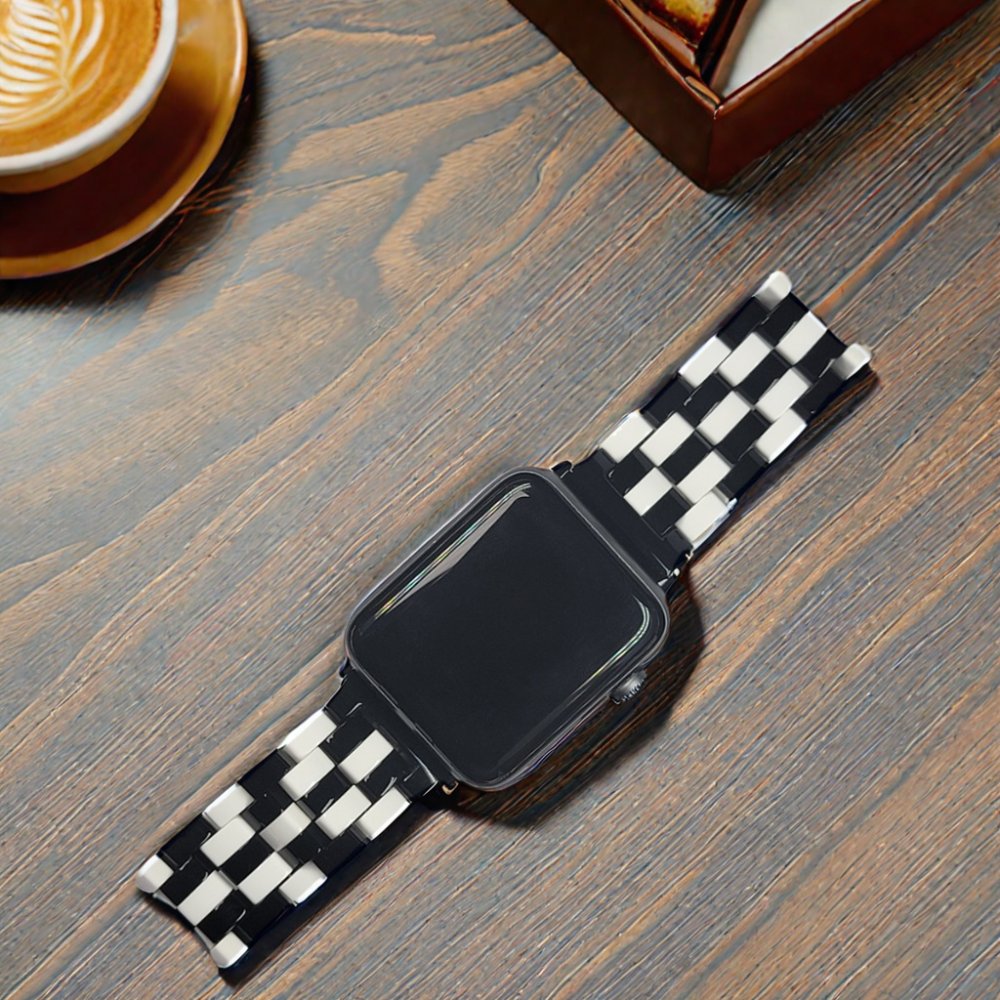 Lady Time Series 1-9 i Watch Band Waterproof Plant-Based Cellulose Acetate Checkers Houndstooth Design Smart Watch Bands