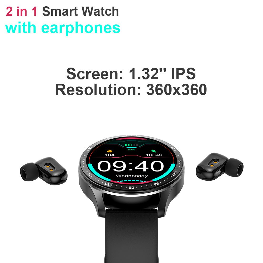 Smart Watch with earbuds 2 in 1 Music control Smartwatch X7 Heart rate monitor with 1.32 inches screen BT 5.0 TWS earphones