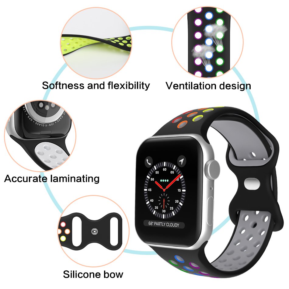 Fashion Dual Colors Replacement Sport Smart Watch Strap Men Women Bracelet Wristband Silicone Bands For Apple iWatch Series 8 7