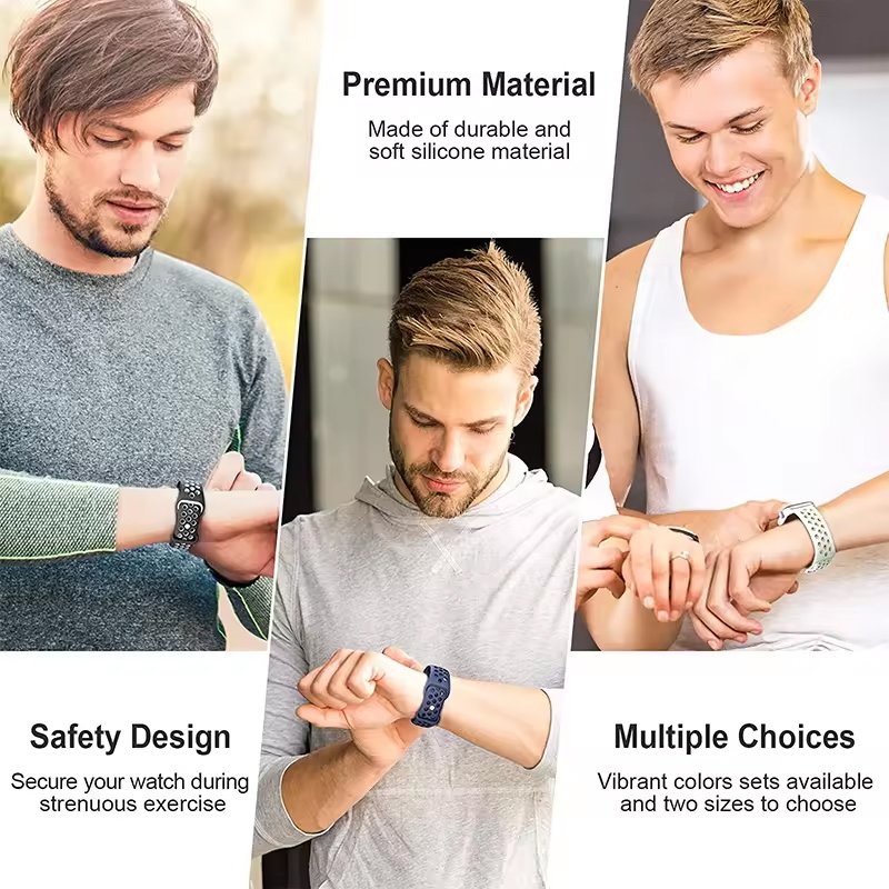 Fashion Dual Colors Replacement Sport Smart Watch Strap Men Women Bracelet Wristband Silicone Bands For Apple iWatch Series 8 7