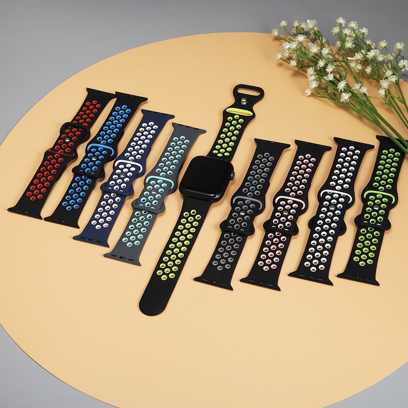 Fashion Dual Colors Replacement Sport Smart Watch Strap Men Women Bracelet Wristband Silicone Bands For Apple iWatch Series 8 7