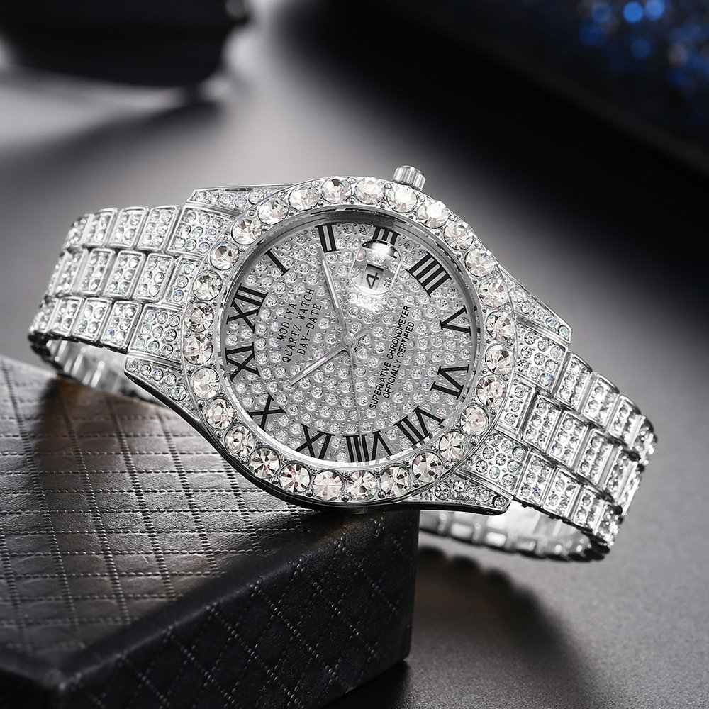 Cheap Stock Fully Iced Out Different Colors Watch Rhinestone Men And Women Quartz Wristwatch