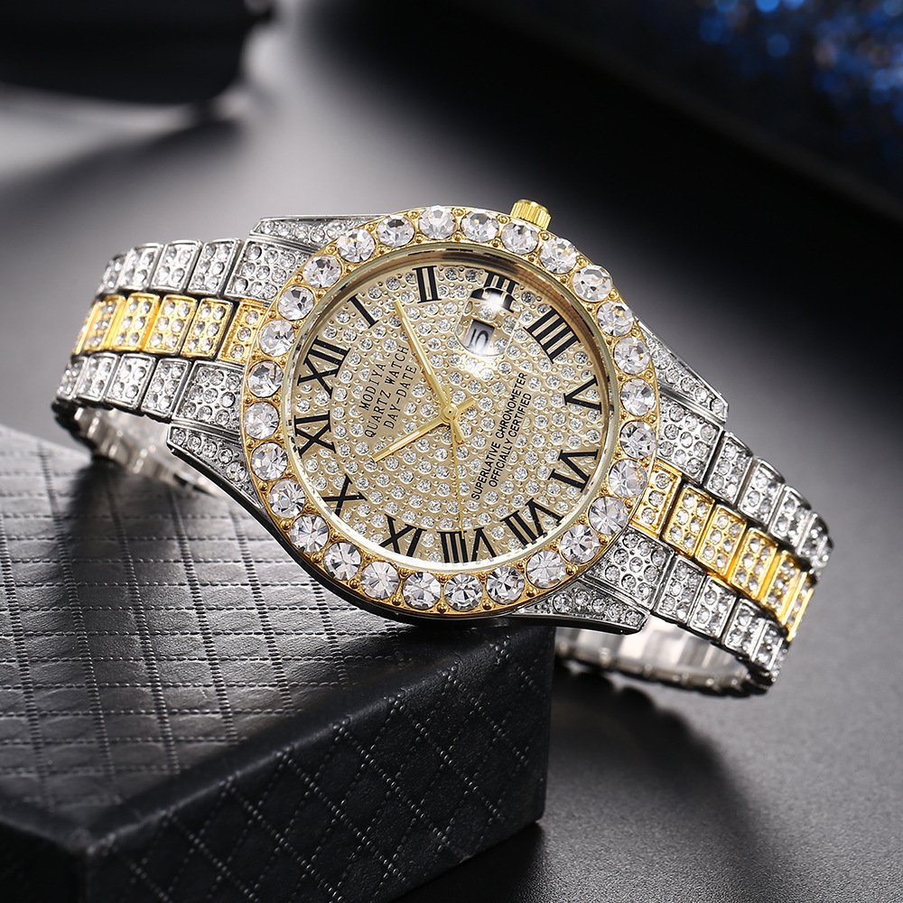 Cheap Stock Fully Iced Out Different Colors Watch Rhinestone Men And Women Quartz Wristwatch