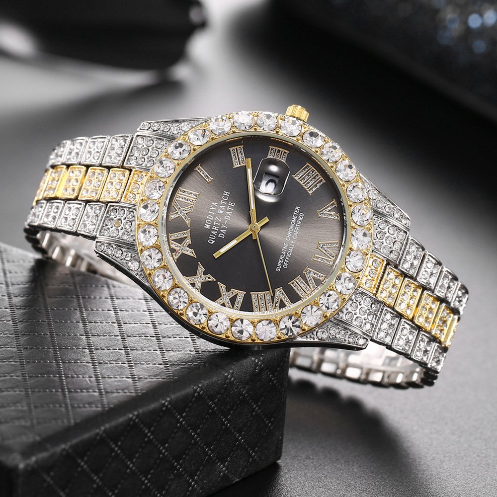 Cheap Stock Fully Iced Out Different Colors Watch Rhinestone Men And Women Quartz Wristwatch