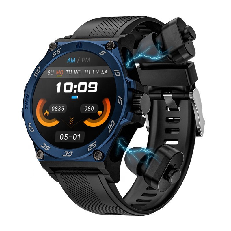 Smart Watch With Earphones 2-in-1 Dual Call 1.53Inch Round Screen Smartwatch Metal Case Encoder Waterproof Watches For Men Women