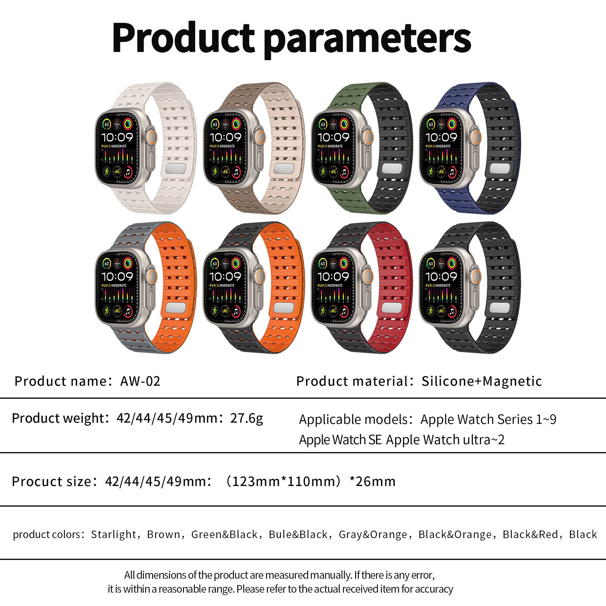 Hot Selling Custom Ventilation Sport Magnetic Silicone Smart watch StrapSmart Watch Band for Apple Watch