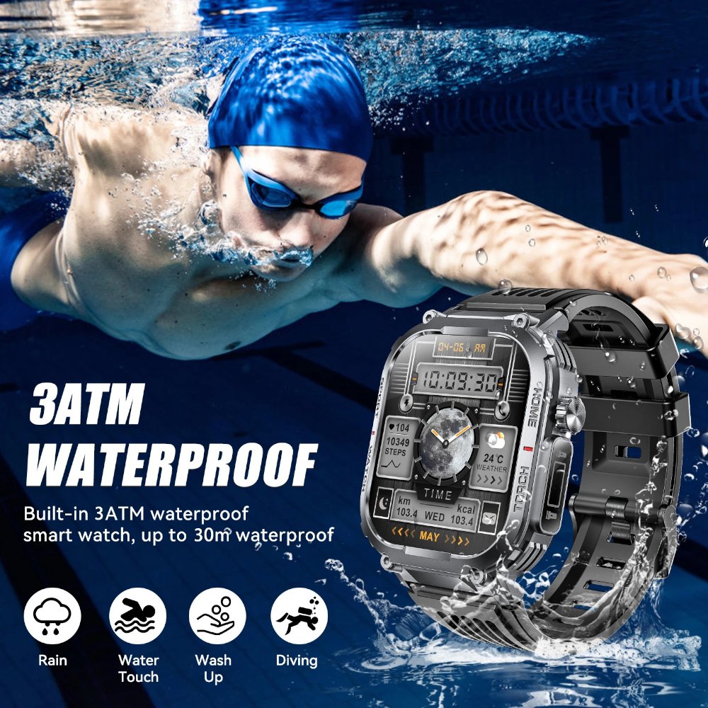 Customized 3ATM Waterproof Women Fitness Tracker Smartwatch Men Outdoor Rugged Sport Smart Watch with Compass and LED Flashlight