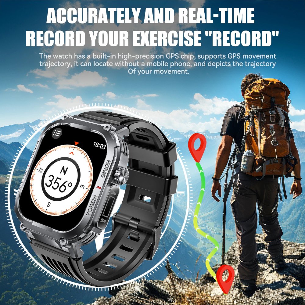 Customized 3ATM Waterproof Women Fitness Tracker Smartwatch Men Outdoor Rugged Sport Smart Watch with Compass and LED Flashlight