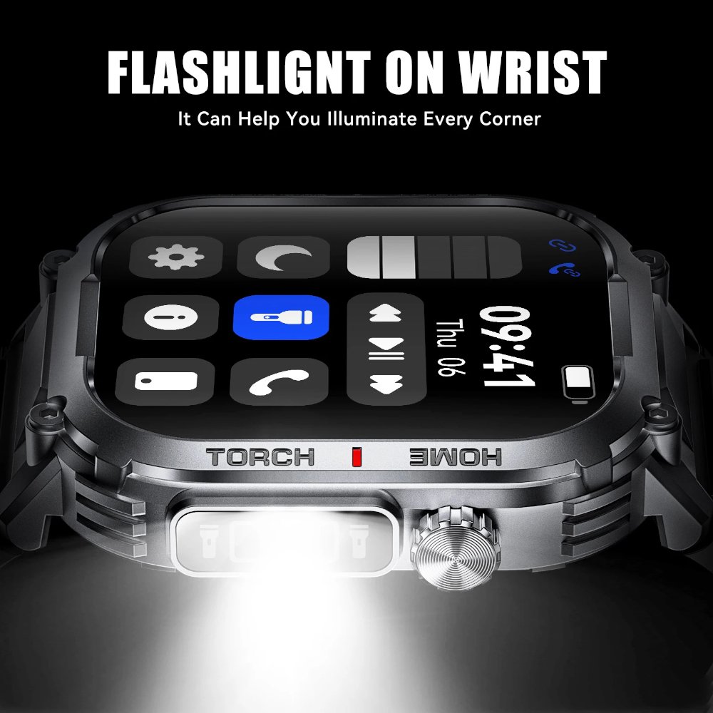 Customized 3ATM Waterproof Women Fitness Tracker Smartwatch Men Outdoor Rugged Sport Smart Watch with Compass and LED Flashlight