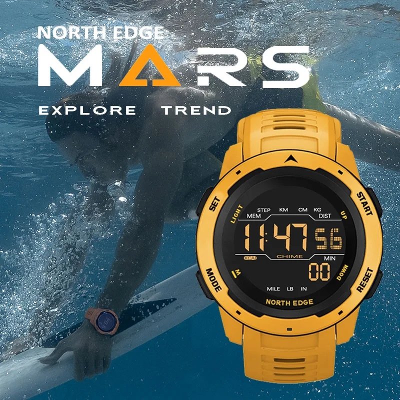 NORTH EDGE Mens Smart Watch Dual Time Running Pedometer Countdown Waterproof 50m Digital Alarm Clock Women Sportswatch Reloj