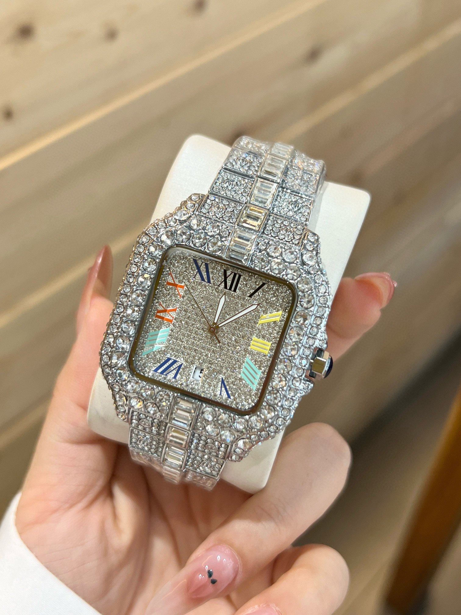 Fashion Hip Hop Quartz Diamond Watch for Men Iced Out Rapper Square Watch