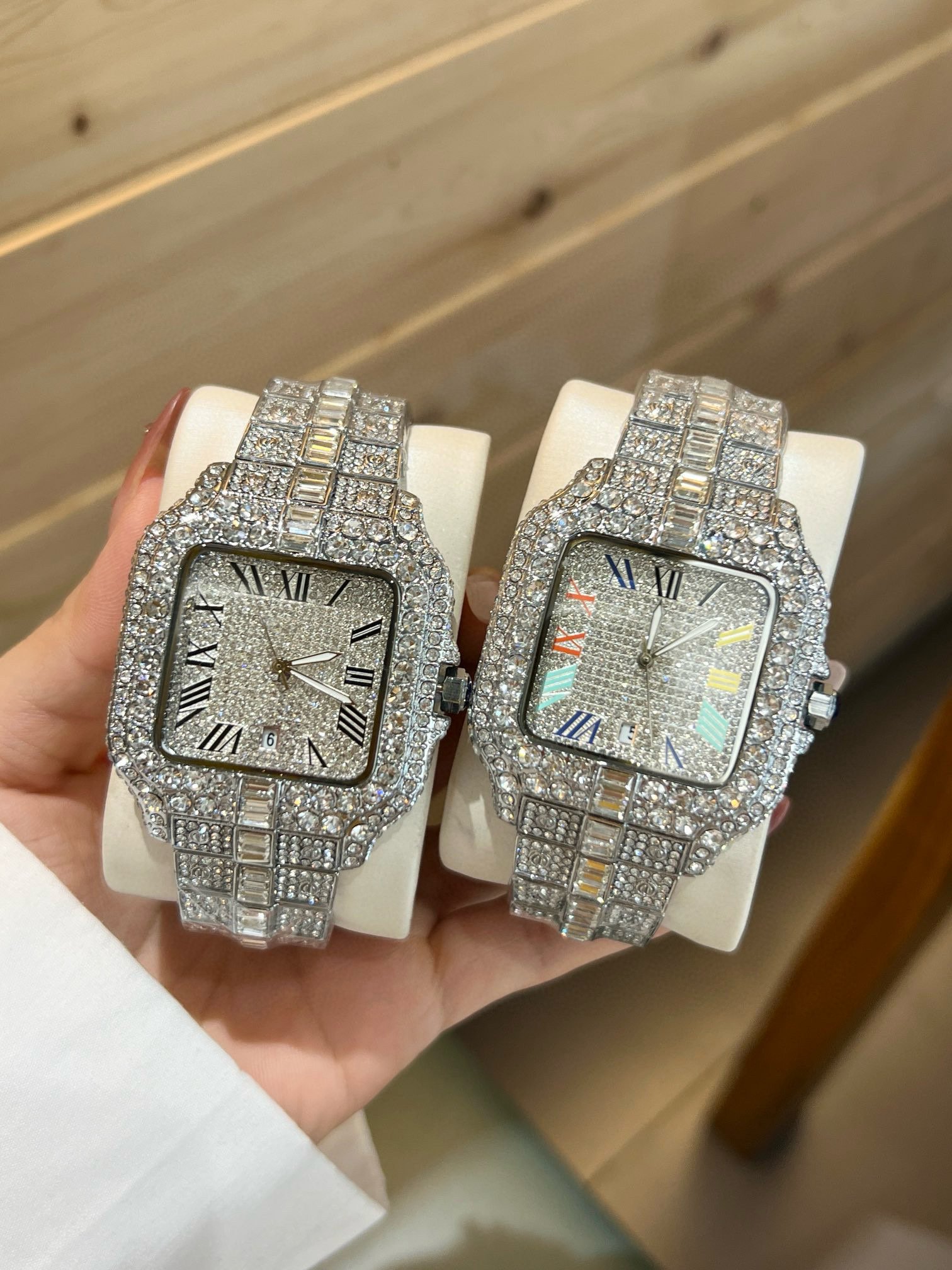 Fashion Hip Hop Quartz Diamond Watch for Men Iced Out Rapper Square Watch