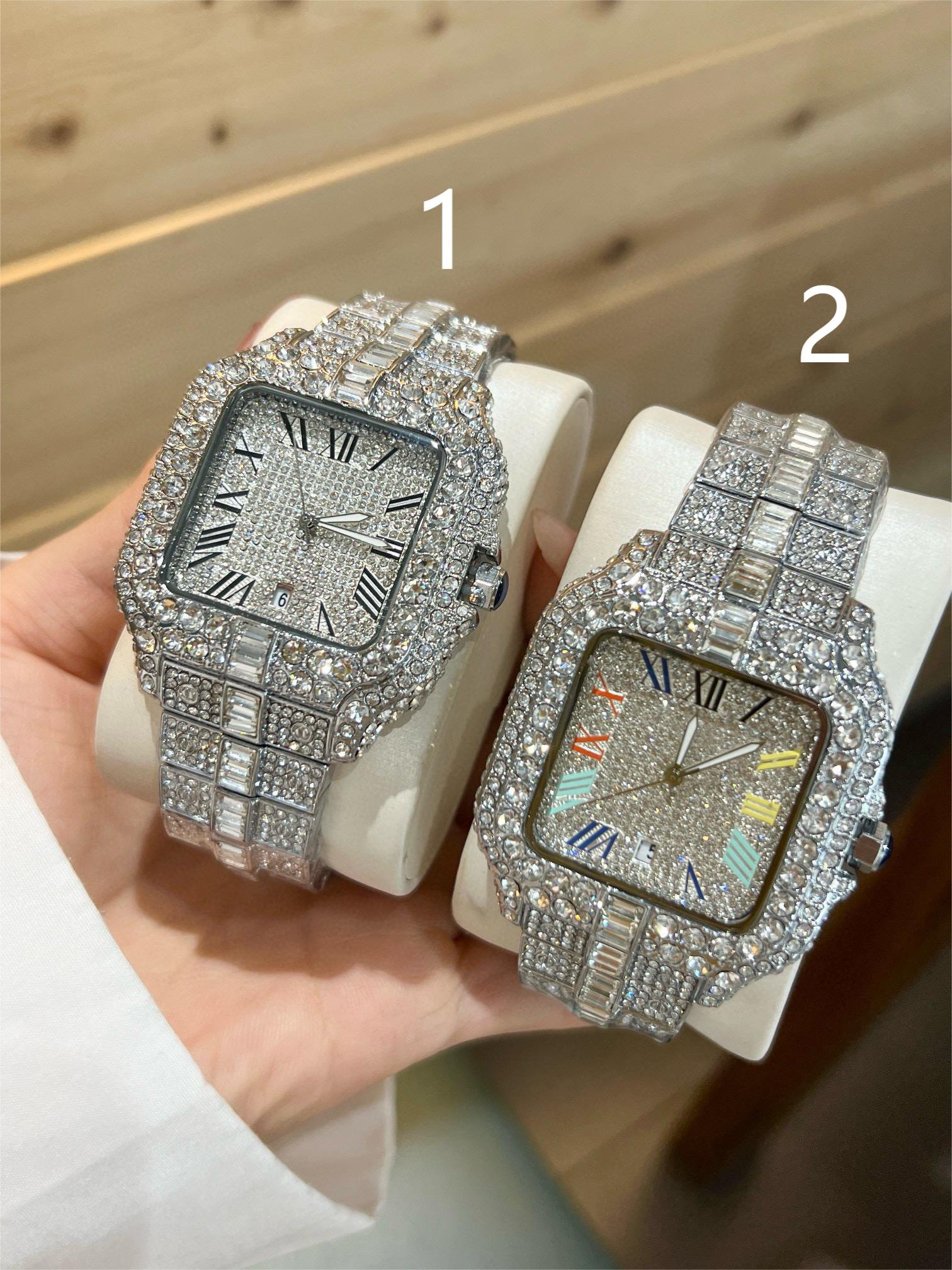Fashion Hip Hop Quartz Diamond Watch for Men Iced Out Rapper Square Watch