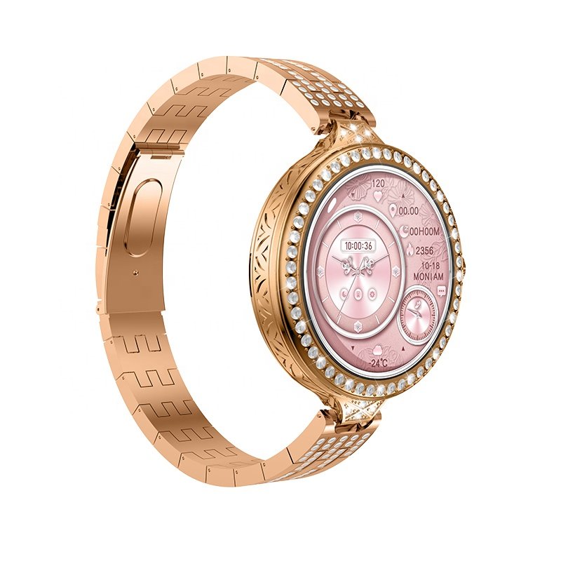 HW16 Mini Luxury Women Smart Watch 1.35" HD Round Screen Wrist Watch Fitness Tracker Fashion Smartwatch with Bracelet Earring