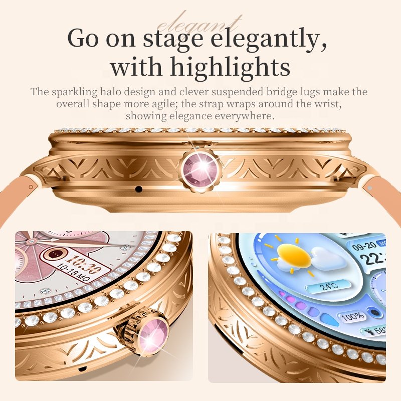 HW16 Mini Luxury Women Smart Watch 1.35" HD Round Screen Wrist Watch Fitness Tracker Fashion Smartwatch with Bracelet Earring