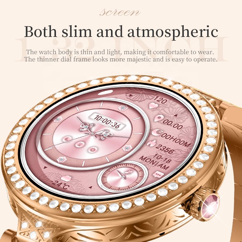 HW16 Mini Luxury Women Smart Watch 1.35" HD Round Screen Wrist Watch Fitness Tracker Fashion Smartwatch with Bracelet Earring