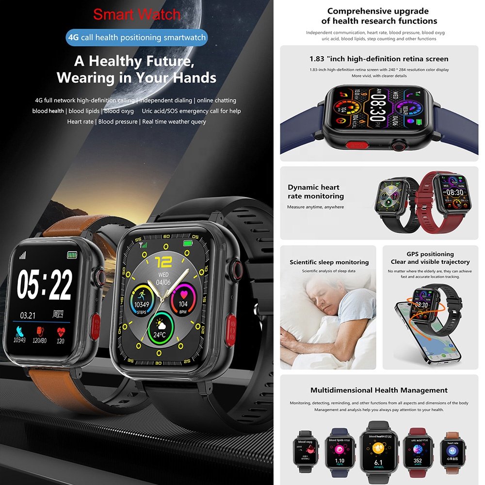 Children elderly safety 4g video call sos reminder smart watch with sim card 4g wifi online watch