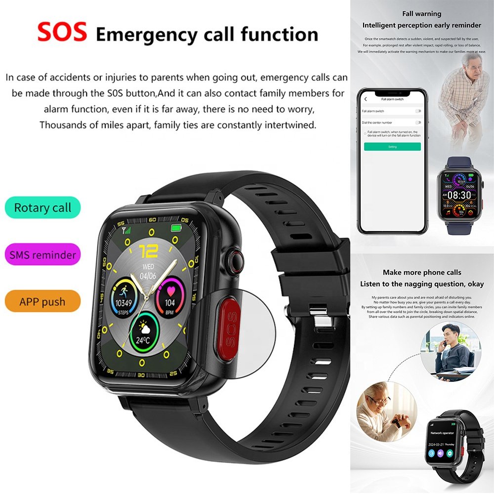 Children elderly safety 4g video call sos reminder smart watch with sim card 4g wifi online watch