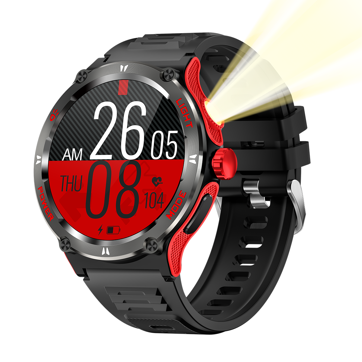 Outdoor Smart Watch KT76 with LED Flashlight Sports Tracker 1.53 Inch HD Touch Screen BT Call IP68 Waterproof Smartwatch 2024